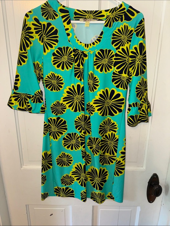 Aryeh Dresses & Skirts - Floral Tie-Neck Shift Dress in Teal and Yellow